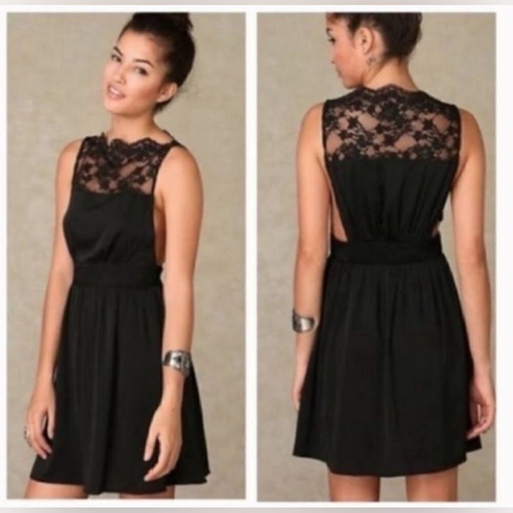 Free People Tea for Two Black Lace Dress L